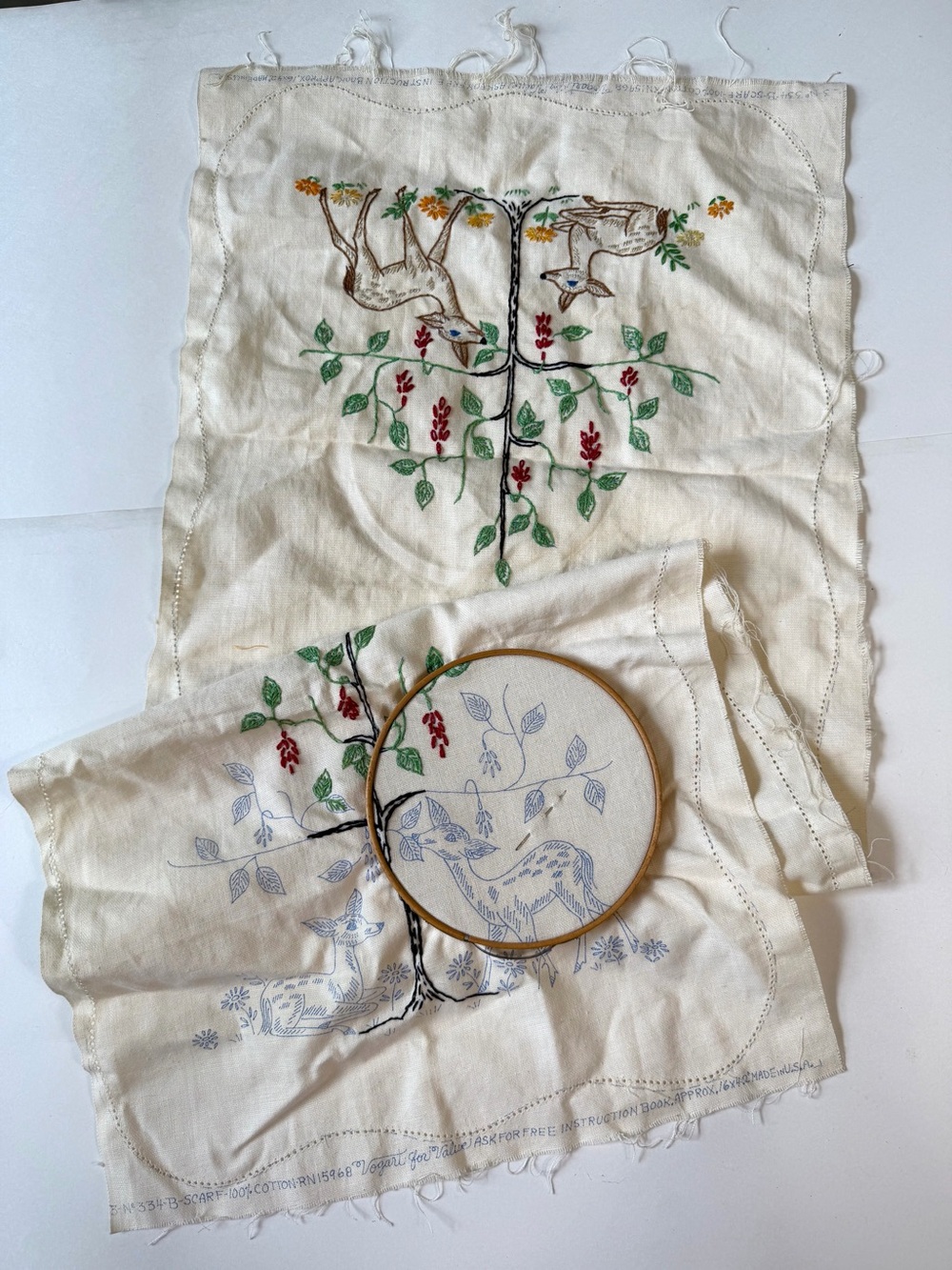 Vintage Vogart Dresser Scarf Unfinished Needlework Embroidery Deer Princess Hoop